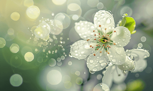 春日白花滴垂直视图模糊背景