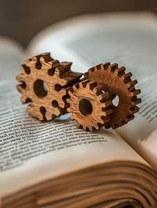 书籍上的木制齿轮行业概念信息