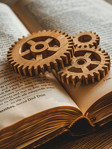 书籍上的木制齿轮行业概念信息