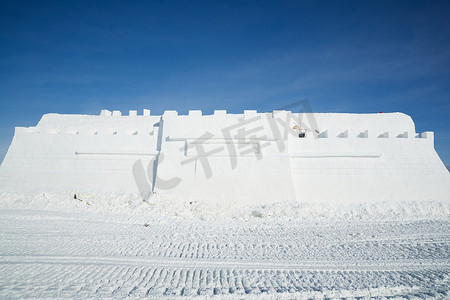 河北省张家口沽源县天鹅湖景区大型雪雕长城