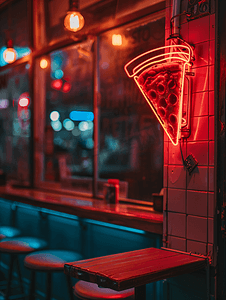 纽约字体摄影照片_纽约披萨红色霓虹灯