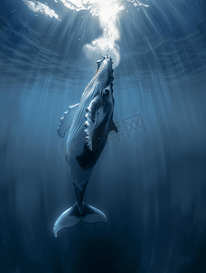 水面卡通摄影照片_波利尼西亚座头鲸幼崽跃出水面的序列
