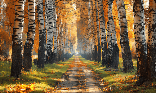 秋季森林中的小径有树巷
