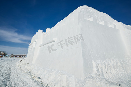 河北省张家口沽源县天鹅湖景区大型雪雕长城