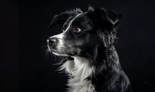 黑色背景下孤立的边境牧羊犬肖像