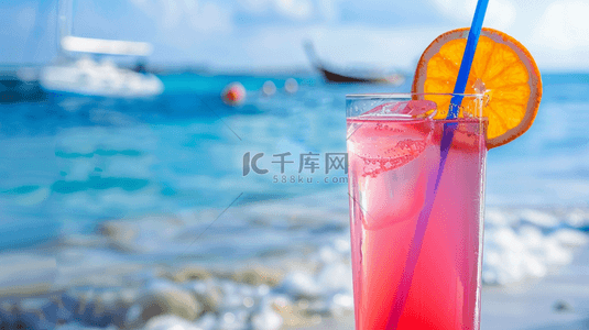 杯果汁背景图片_沙滩上的一杯冷饮果汁饮料设计图