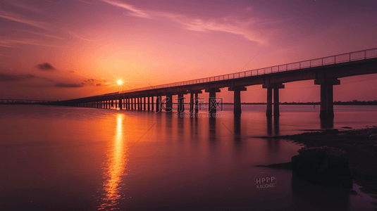 都市风光夕阳下的海湾跨海大桥背景素材