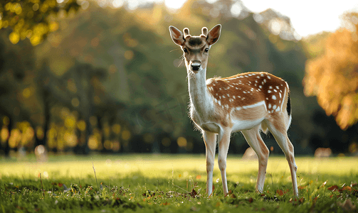 草地背景上的鹿肖像