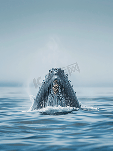 右右摄影照片_灰鲸鼻子在吹气时游过太平洋