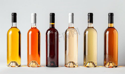 不同瓶装的亚速尔群岛葡萄酒红色玫瑰橙色白色