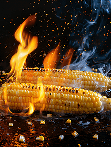 新鲜生黄玉米用黑碳火烤制