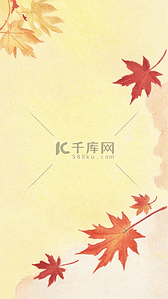 枫叶风背景图片_水彩风清新秋天红色枫叶背景
