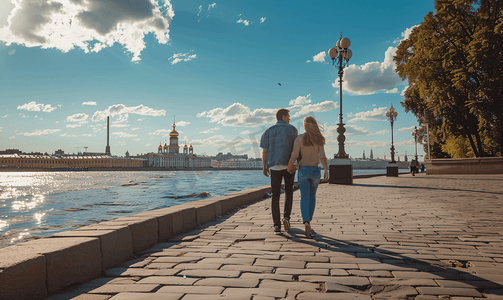 圣彼得堡的夏日里的情侣