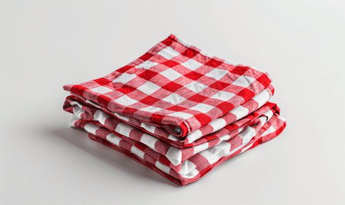 白色背景中的白色红色方格厨房毛巾