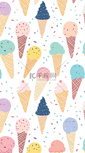 卡通刷卡购物背景图片_清新夏天卡通粉彩冰淇淋平铺底纹图片