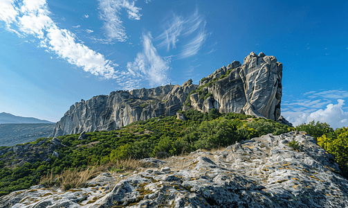 希腊色萨利的卡兰帕卡特里卡拉迈泰奥拉砂岩层的岩石和悬崖