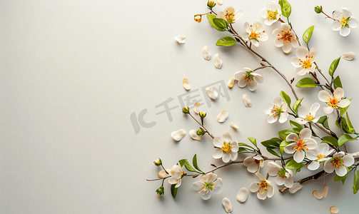 一簇鲜花插画摄影照片_用人造花装饰的桦树枝