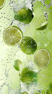 清新夏日喷溅水花冰块水果柠檬图片