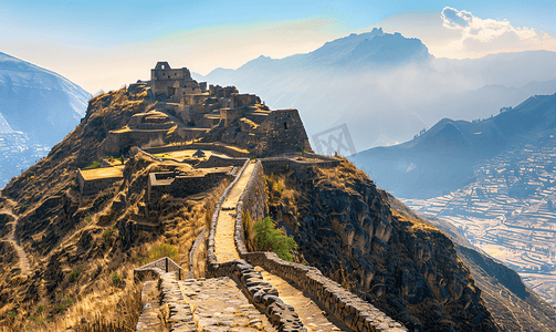 秘鲁皮萨克山上的印加堡垒古遗址