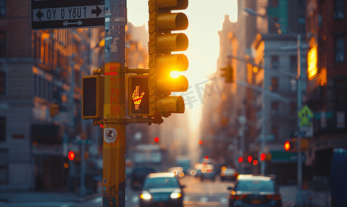 布鲁克林街道上的交通灯