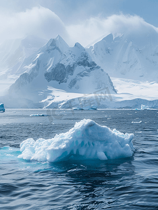 南极半岛沙科布斯岛港口漂流的蓝色冰山