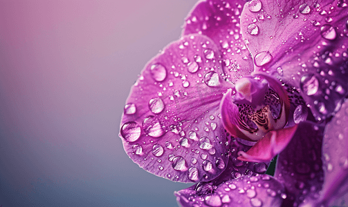 紫色兰花花瓣上的水珠