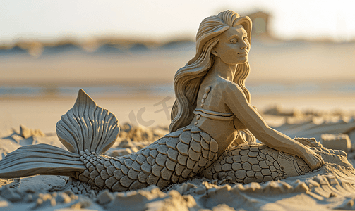 沙雕视频动画素材摄影照片_海滩上的美人鱼沙雕