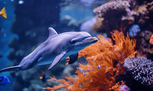 水族鱼摄影照片_水族馆里的海豚池