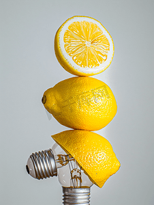 柠檬灯白色背景上灯泡形状的柠檬果