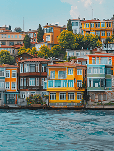 土耳其伊斯坦布尔博斯普鲁斯海峡一侧的建筑物
