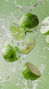 清新夏日喷溅水花冰块水果柠檬背景图