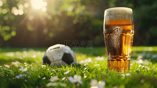世界足球日背景图片_体育足球赛事啤酒和足球背景