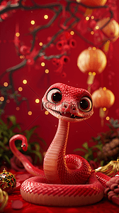 国风红色喜庆传统新年3D蛇年红金背景