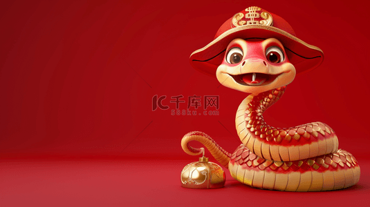 国风红色喜庆传统新年红金3D蛇年背景