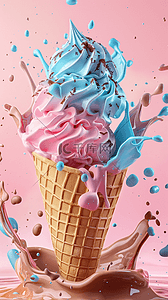 夏日冷饮蓝粉色奶油冰淇淋设计
