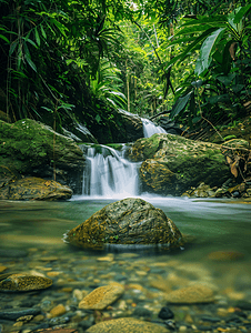 洛洛历险记摄影照片_厄瓜多尔明多附近的纳比洛云林保护区的小瀑布