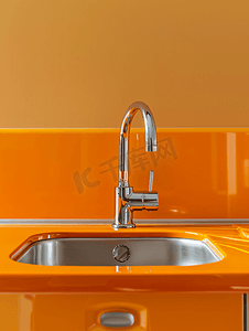 现代厨房水槽橙色基调