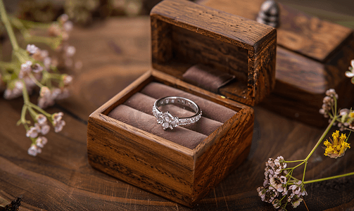 木盒里的结婚戒指