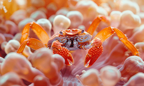 气泡珊瑚上的红猩猩蟹