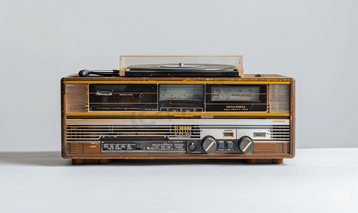 白色背景上的旧盒式播放器和收音机