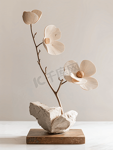 花卉装饰品摄影照片_木材与花卉相结合的雕刻花卉雕塑