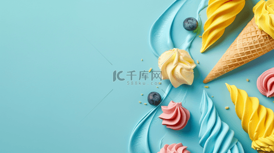 夏天冷饮圣代清新糖果色冰淇淋筒背景图
