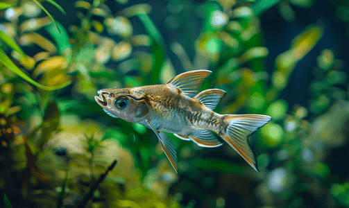 水族鱼摄影照片_白色和棕色的鲶鱼在水族馆里游泳