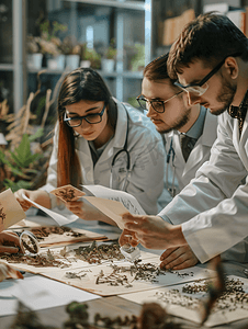 研究植物标本馆材料的科学家小组