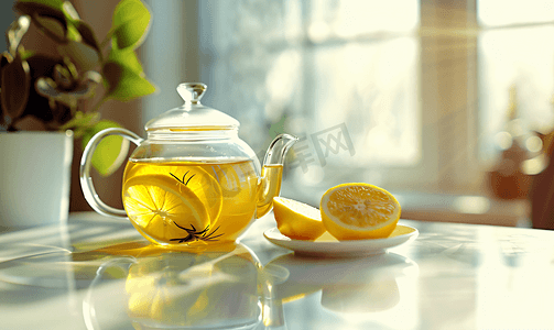 桌上的柠檬蜂蜜绿茶