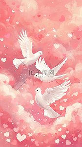 飞翔的和平鸽背景图片_粉色背景里飞翔的白鸽
