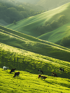 意大利北部贝加莫阿尔卑斯山上吃草的奶牛