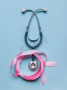 带粉红丝带听诊器的奖牌带医疗保健的财务概念