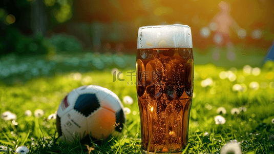 体育球类背景图片_体育足球赛事啤酒和足球背景