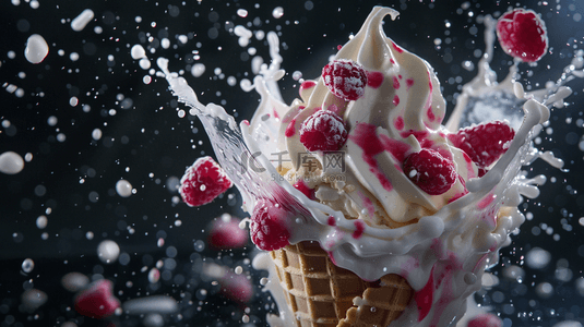 油渍喷溅背景图片_清新夏天草莓冰淇淋喷溅水花图片